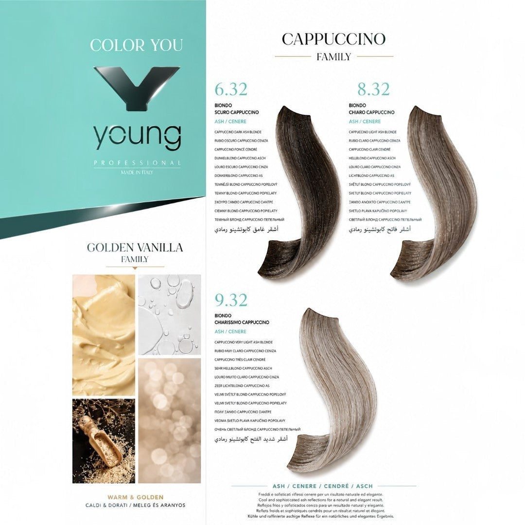 Vopsea Profesionala de Par Young Color 6.32 Cappuccino | Cu Acid Hialuronic, Vitamina E si Y-PLX