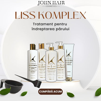 John Hair Liss Complex professional keratin hair straightening treatment set with shampoo, smoothing cream, and mask