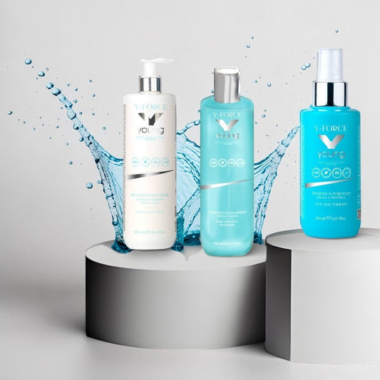Set Y-Force anti-age – șampon regenerator, balsam și spray instant pentru păr deteriorat – John Hair